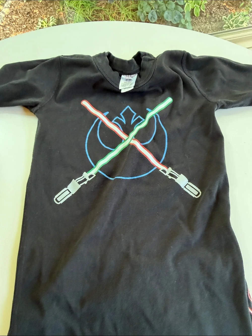 Hanna Andersson Black Pajama Set with Red, Green & Blue Lightsaber Graphics